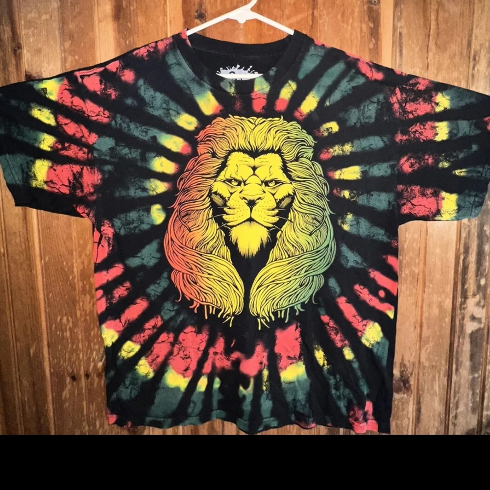 DOM The Art Men's Size XL Black Rasta Tie Dye Lion Graphic Short Sleeve T-Shirt